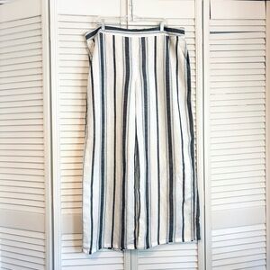 NEW Express Linen Cotton Blend Wide Leg Striped Pants White Gray Size XL
